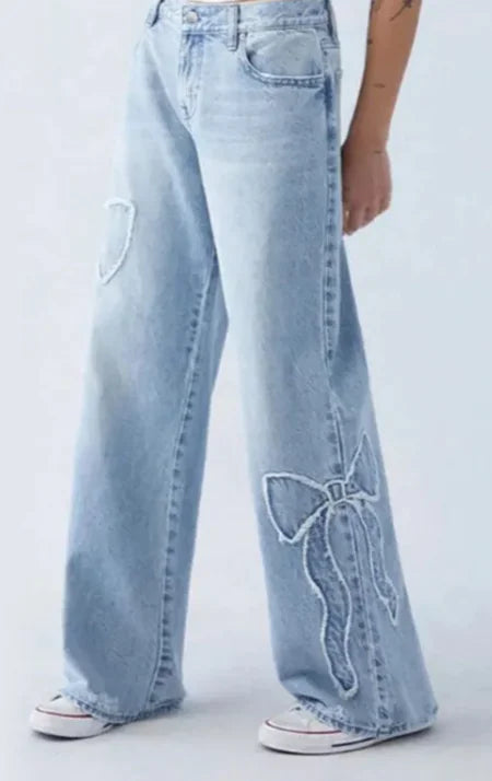 Butterfly Embroidered Baggy Jeans