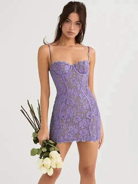 Purple Bodycon Party Lace Vintage Dress