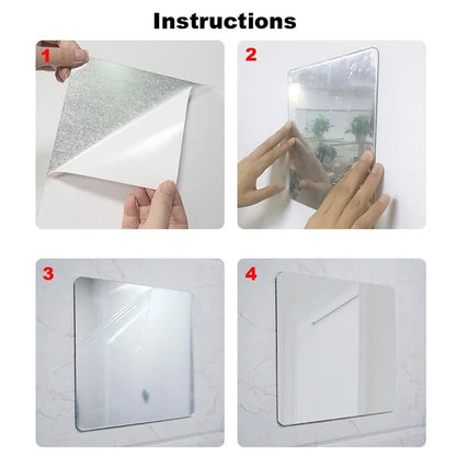 Juego de 3 pegatinas autoadhesivas para espejos cuadrados: decoración de pared de cristal para sala de estar y baño