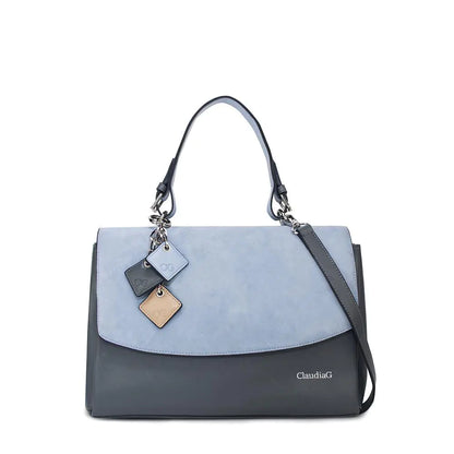 Luxury Simonetta Leather Bag - Serenity & Charcoal