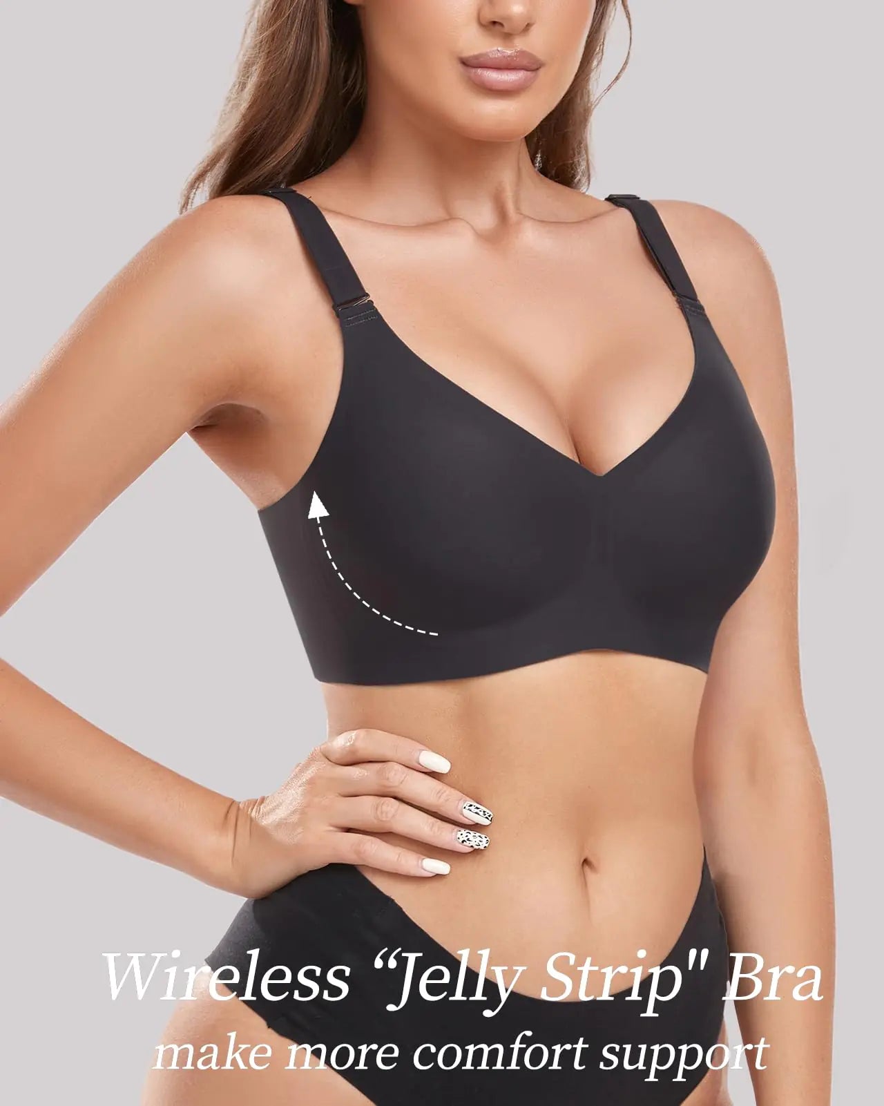 Bügelloser V-Ausschnitt-BH für Damen, ohne Bügel, leicht hebender Damen-BH, weicher Tragekomfort, nahtlose Bralettes, Größe 3XL, reines Schwarz