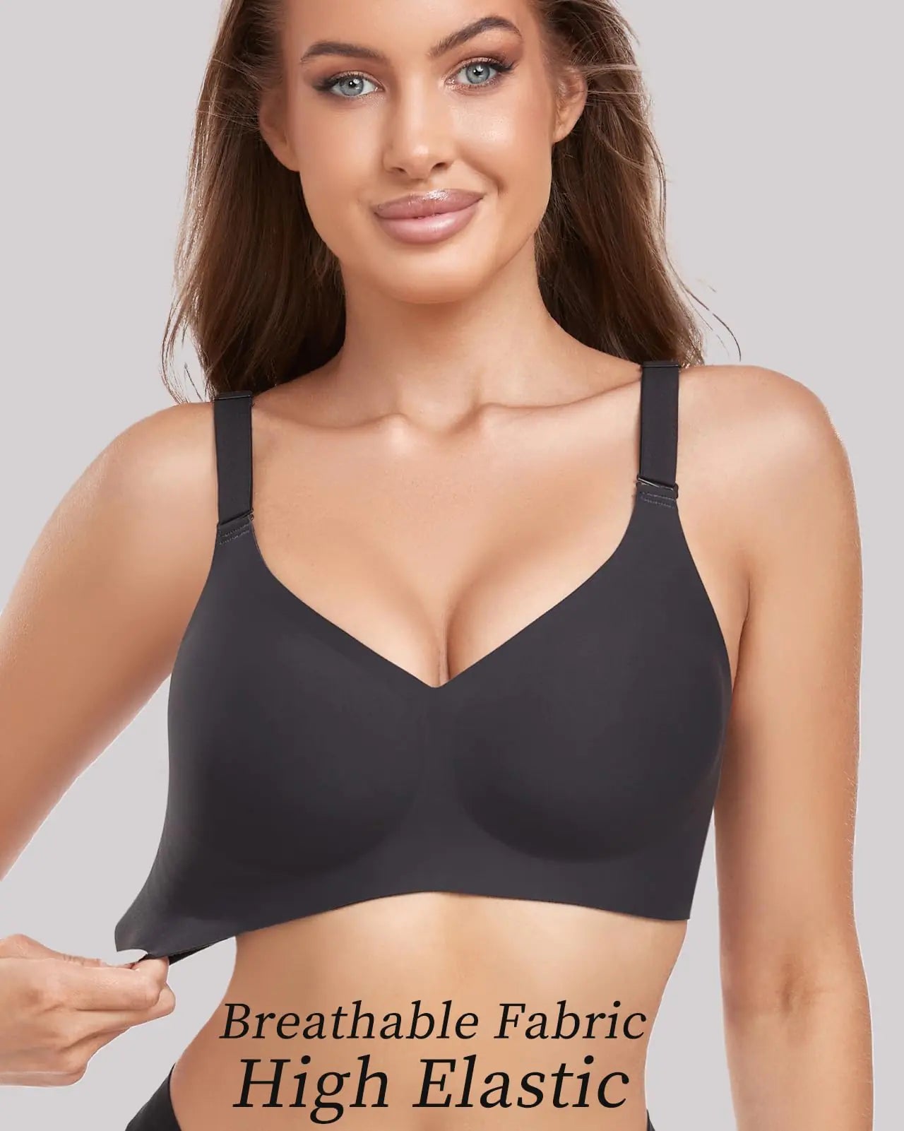 Bügelloser V-Ausschnitt-BH für Damen, ohne Bügel, leicht hebender Damen-BH, weicher Tragekomfort, nahtlose Bralettes, Größe 3XL, reines Schwarz