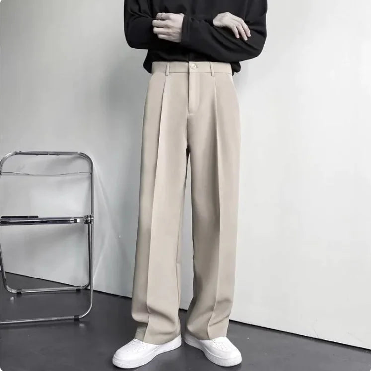 Men's All-Season Loose Fit Wide-Leg Drape Trousers