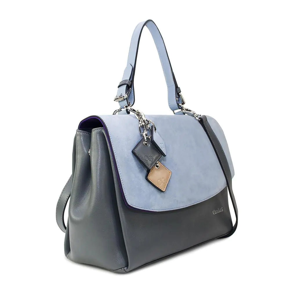 Luxury Simonetta Leather Bag - Serenity & Charcoal