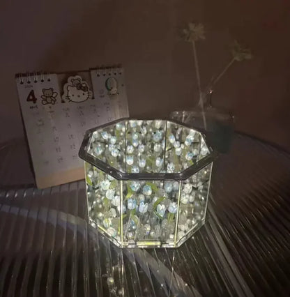 Night Bloom Music Box Lamp: Tulip & Rose Design